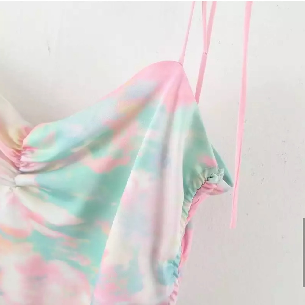 Clouded Sky Cinched Adjustable Tie Dye Strapy Dress - Picture 9 of 15